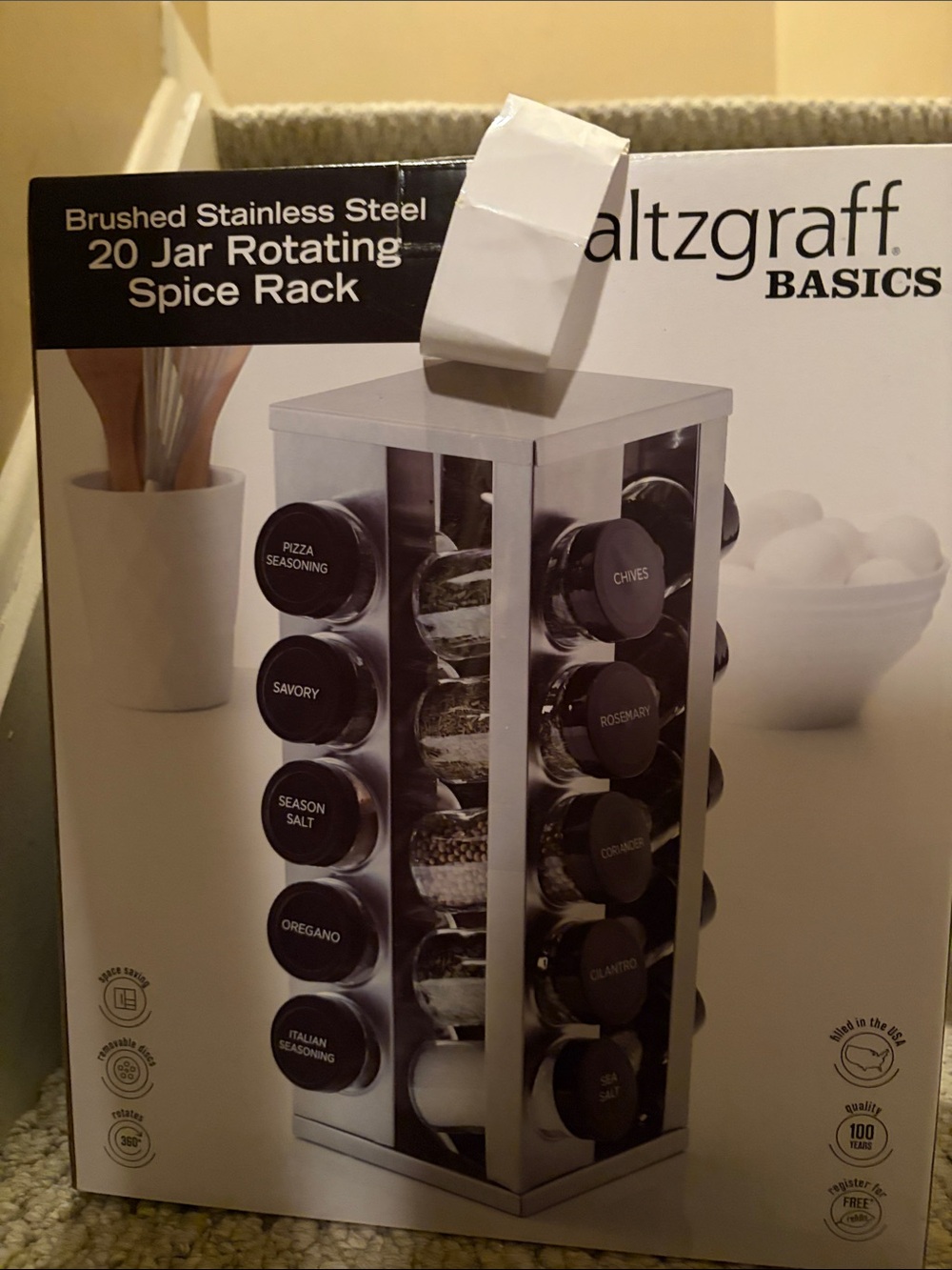 Pfaltzgraff Brushed Stainless Steel Rotating Spice Rack - Silver & Black
